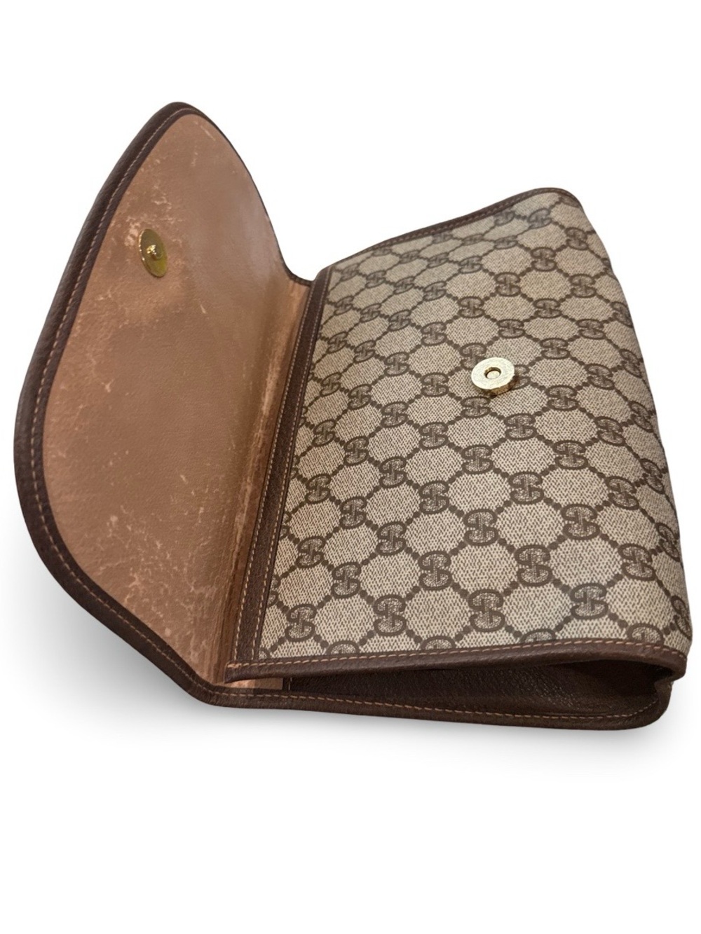 Vintage Gucci GG Supreme Monogram Web Clutch Bag Brown Canvas Leather Crossbody - Picture 14 of 14